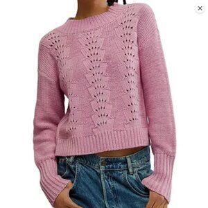 NWT Free People Bell Song Texture Knit Sweater Pink Frosting Size S